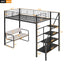 Twin Size Metal Loft Bed with Bench and Storage Staircase  Black - Korvel
