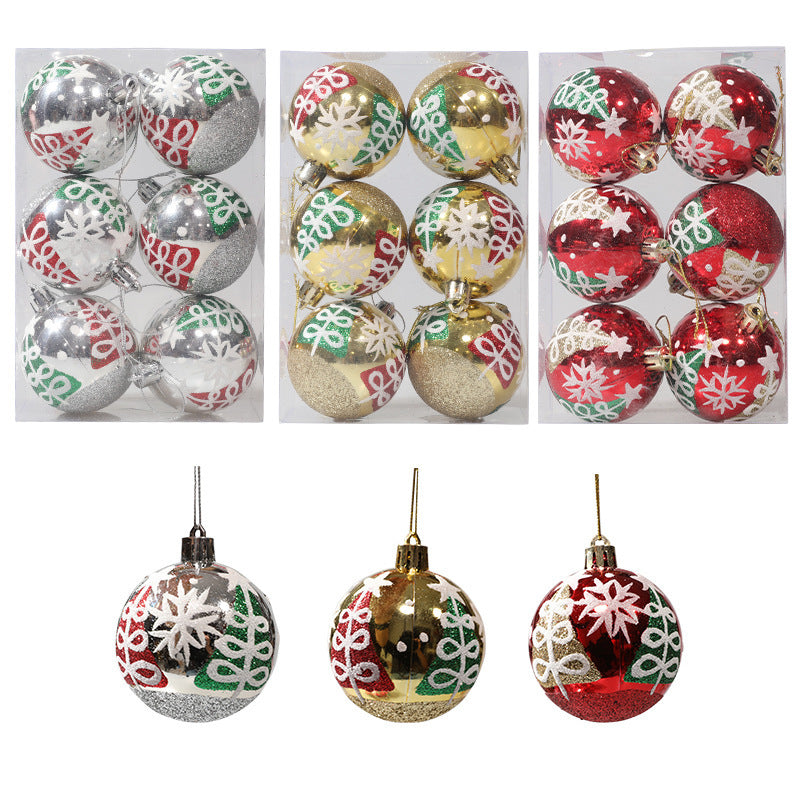 Christmas ball hand drawn pattern Christmas tree pattern decoration plastic electroplated ball decoration - Korvel