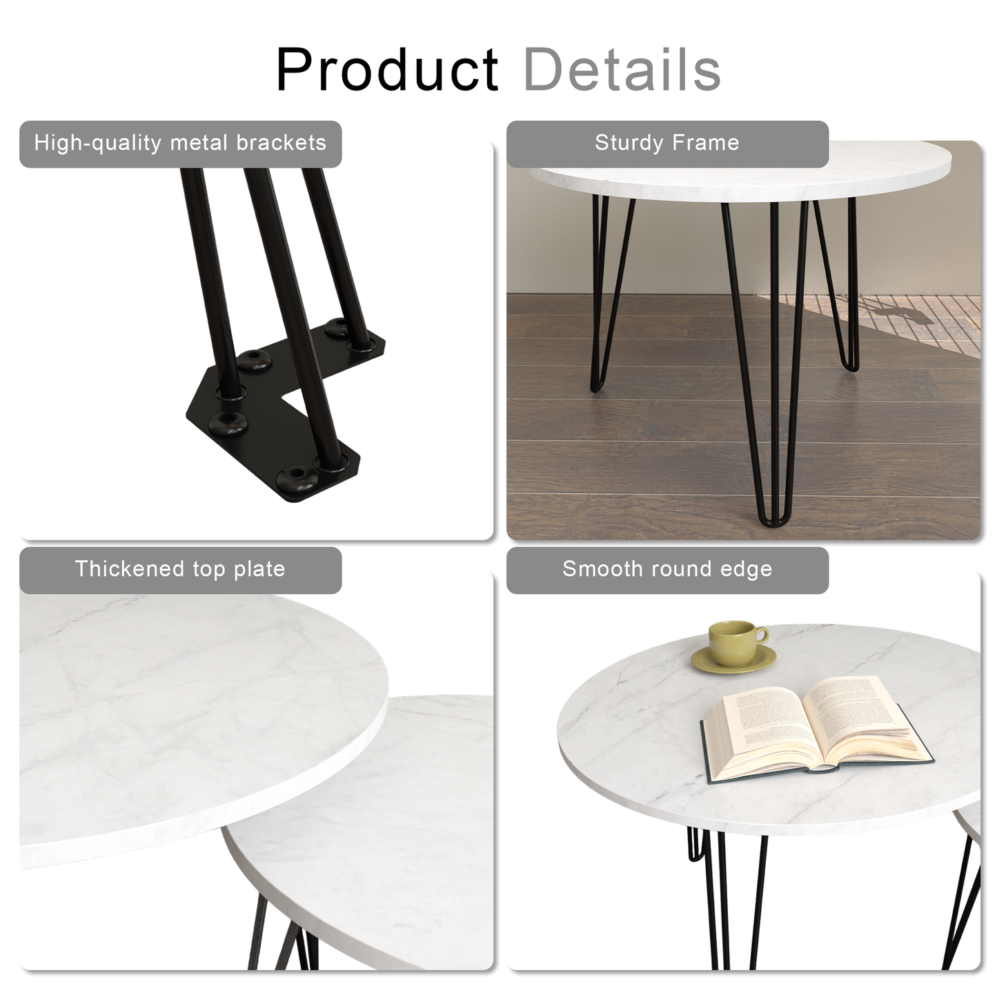 Ensemble de 2 tables basses rondes empilables de 27,56'' - Blanc