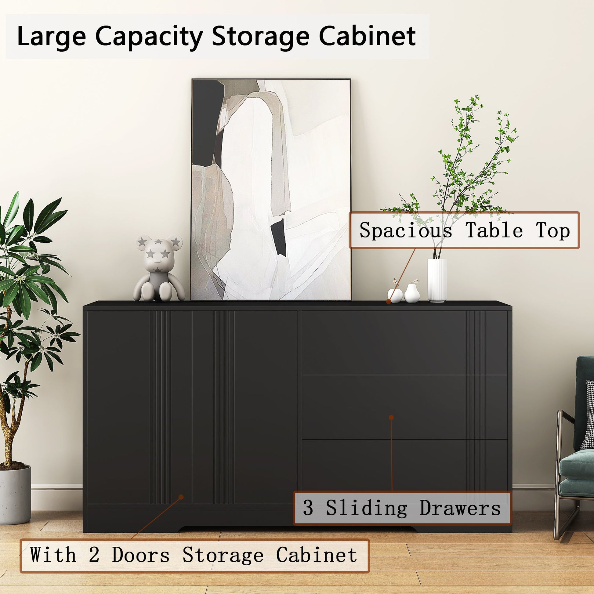 Modern kitchen buffet lockers with storage space, drawers and doors, and a large coffee bar with adjustable kitchen shelves - Korvel