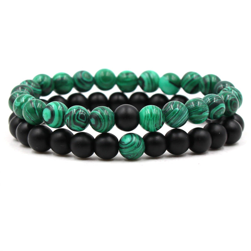 8mm matte black frosted stone malachite couple bracelet - Korvel