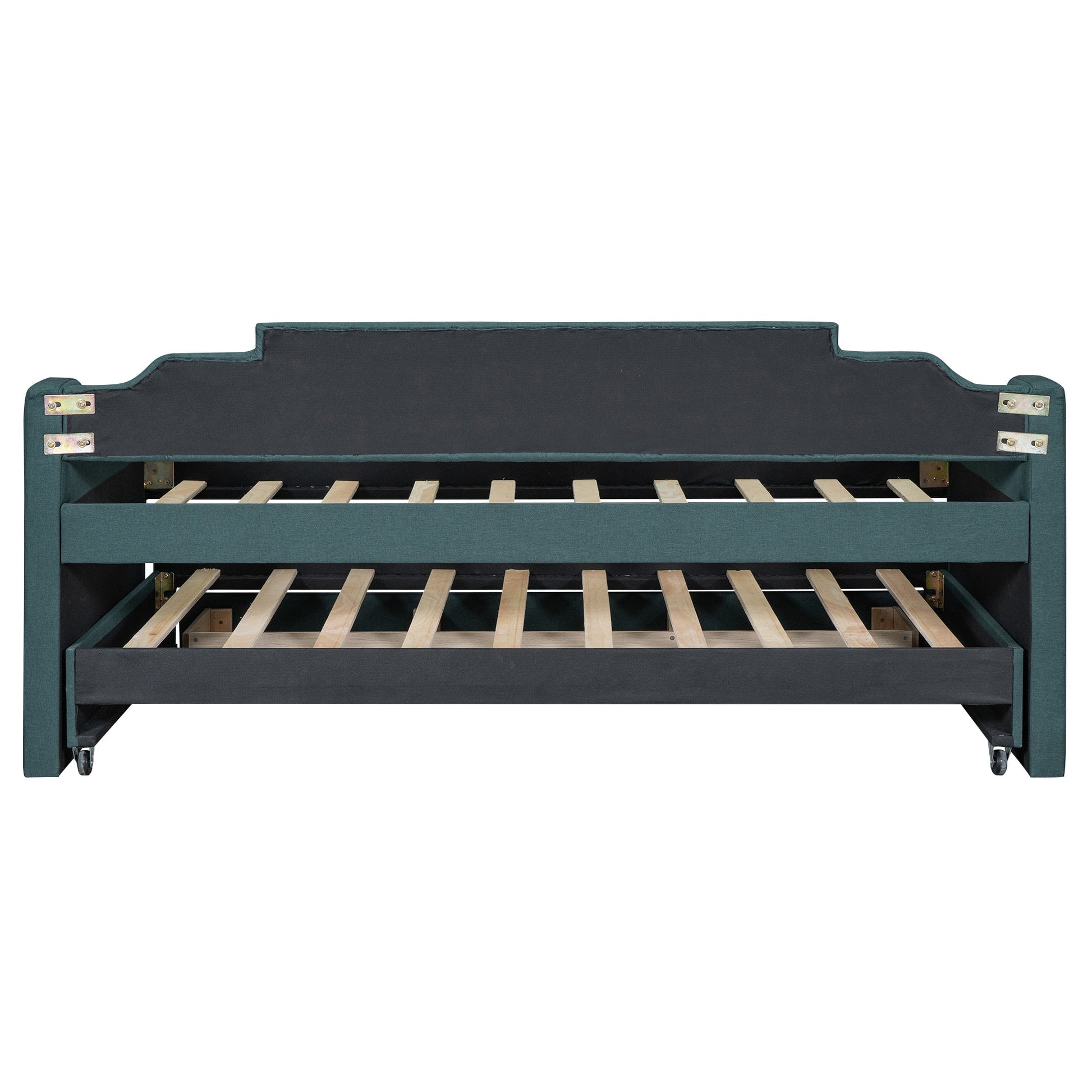 Twin Size Upholstered Daybed with Trundle and Three Drawers,Green - Korvel