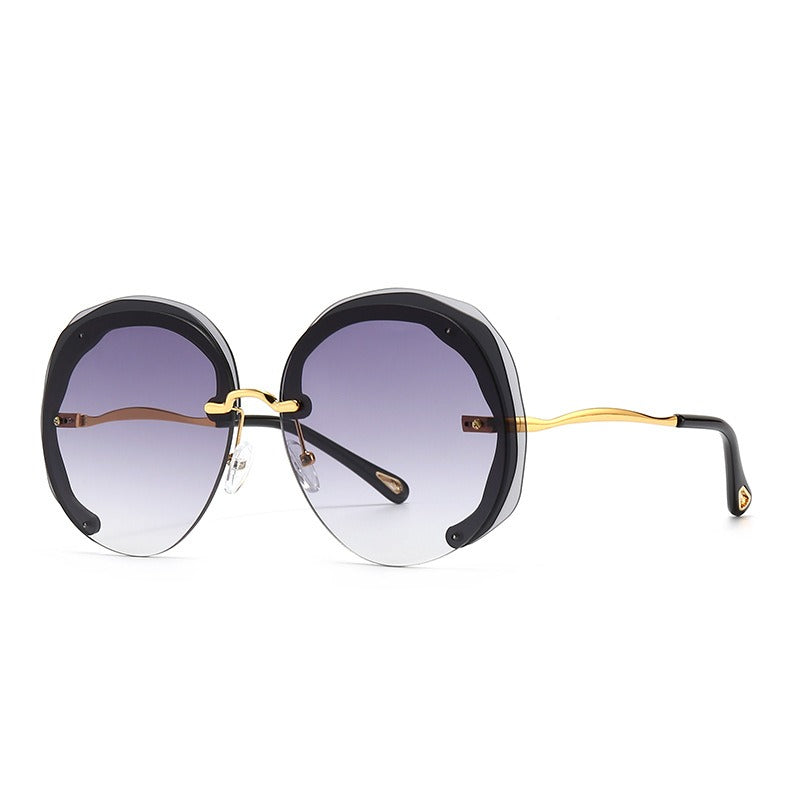 Fashion Oversized Rimless Round Sunglasses Women Clear Ocean Gradient Lens Shades - Korvel