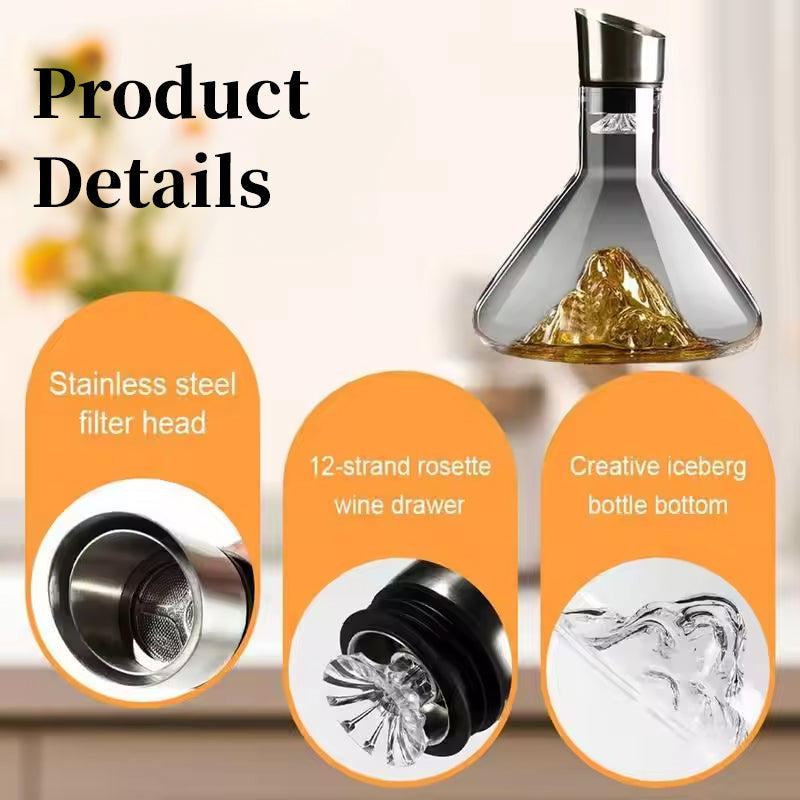 1500ML Hand - blown Crystal Wine Decanter with Built - in Aerator Pourer, ideal for red wine. - Korvel