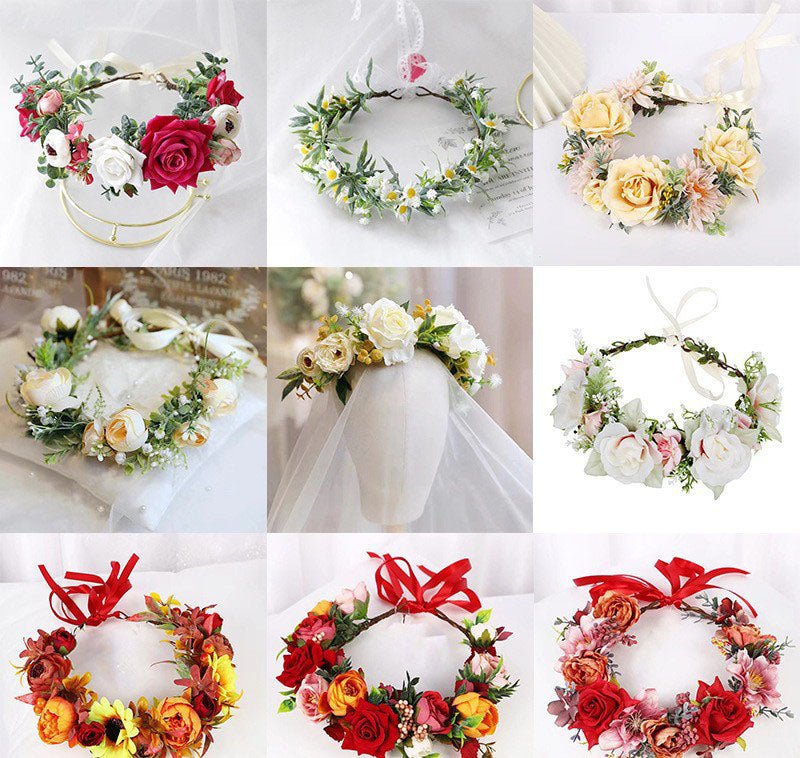Simulated Rose Blossoms Adjustable Headwear Wreath Bridal Forest Flower Wedding Photography Scale Pretend - Korvel
