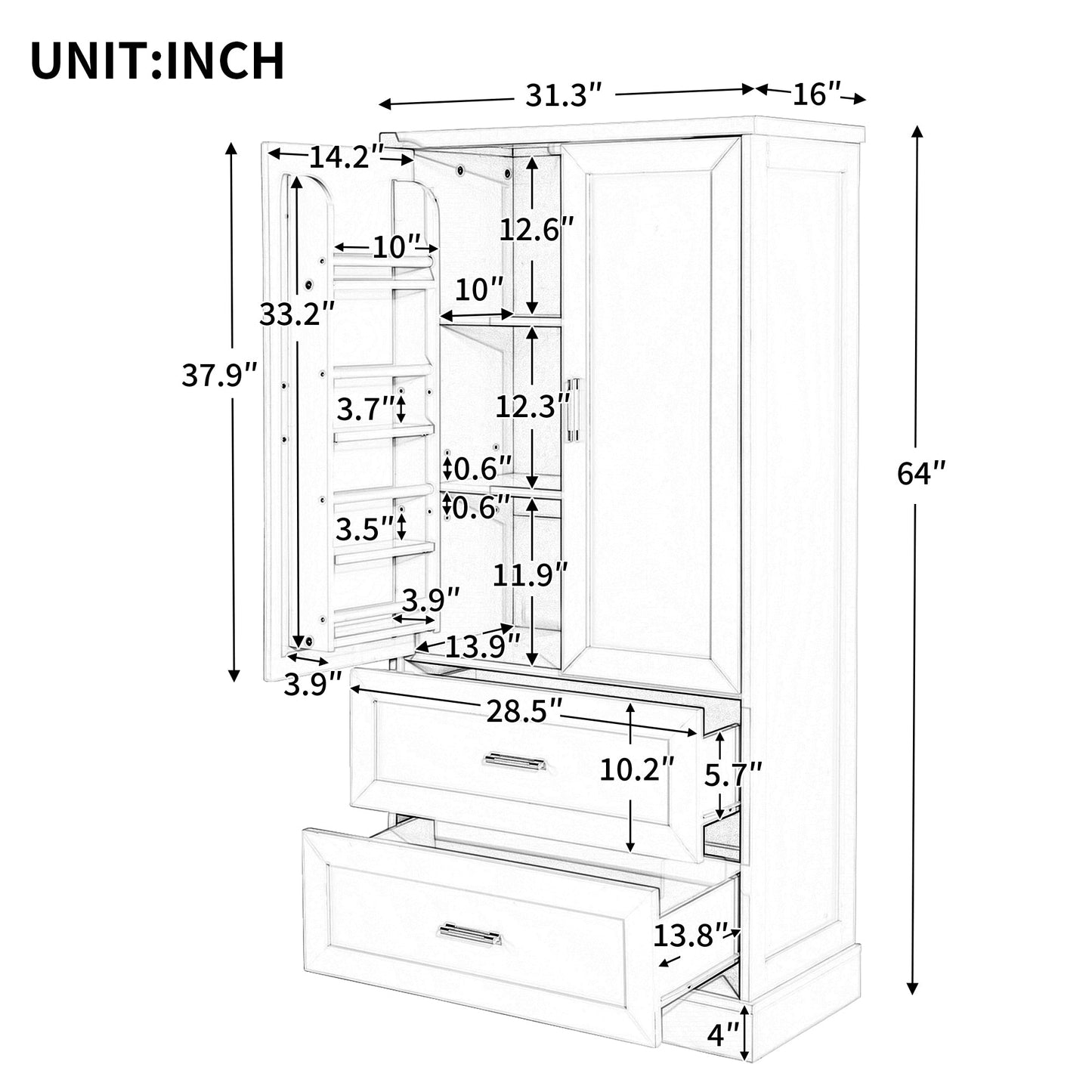 Elegant Tall Bathroom Storage Cabinet with Adjustable Shelf