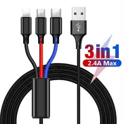 One to three data cable nylon braided three head fast charging mobile phone charging cable - Korvel