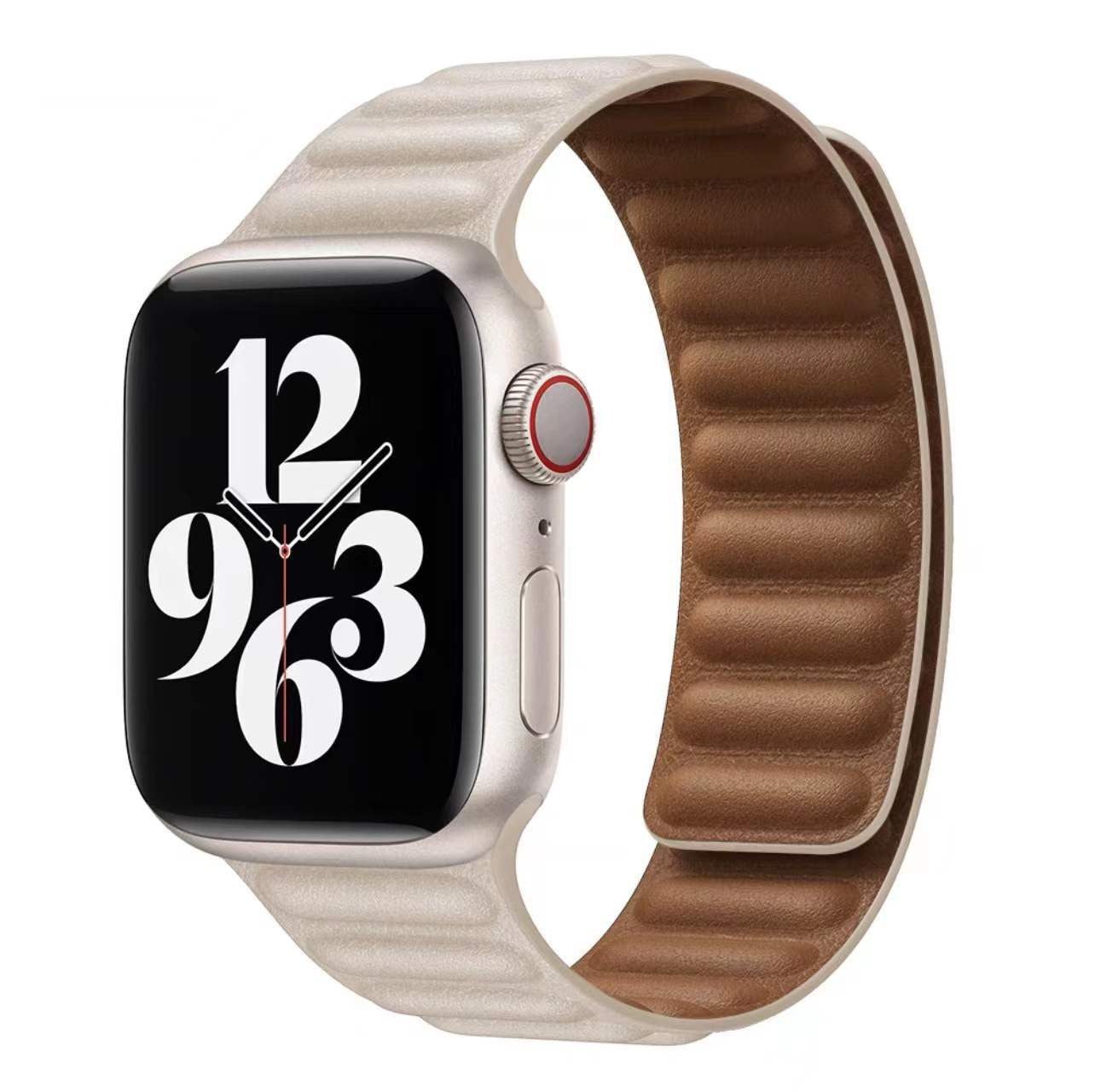 Suitable For iwatch8 Watchband S7 SE 6/5/43 Magnetic Suction New Leather Loopback Chain Apple Watch Wristband - Korvel