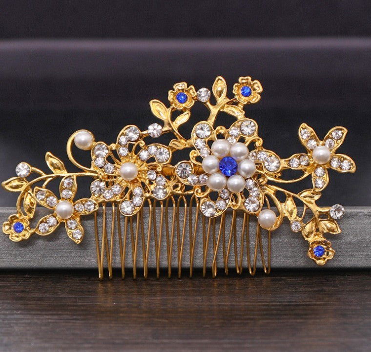 Hair comb, bridal rhinestone and pearl headdress, wedding dress accessories - Korvel
