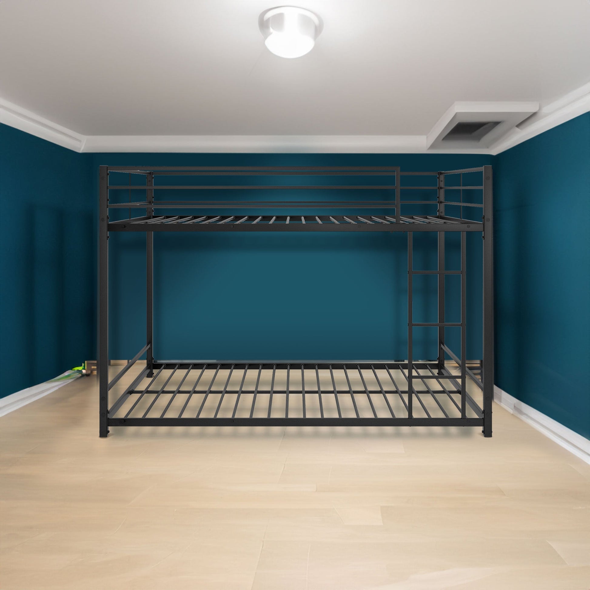 Metal Bunk Bed Full Over Full Bunk Bed Frame with Safety Guard Rails Heavy Duty Space-Saving Design Easy Assembly Black - Korvel