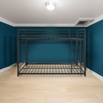 Metal Bunk Bed Full Over Full Bunk Bed Frame with Safety Guard Rails Heavy Duty Space-Saving Design Easy Assembly Black - Korvel