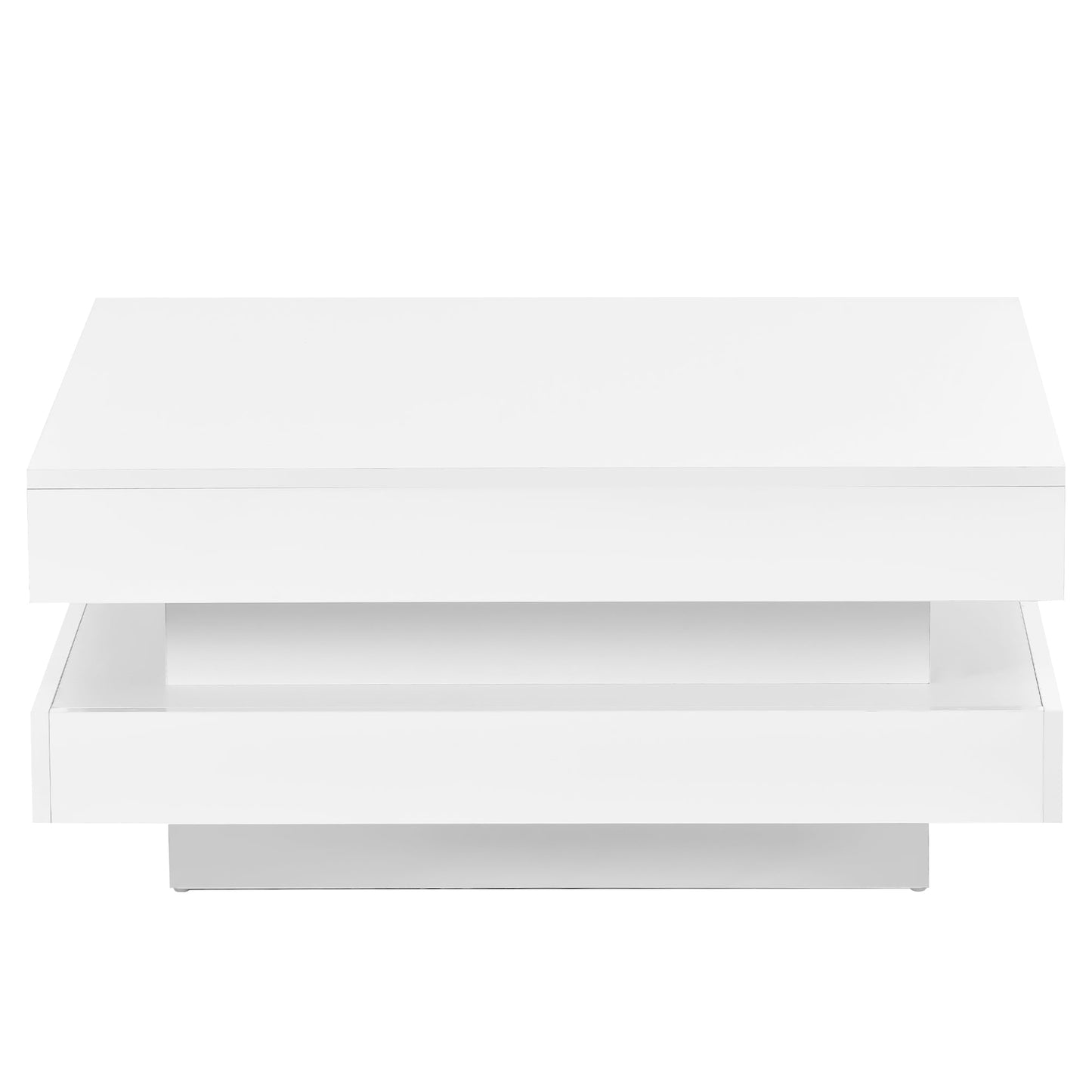 ON-TREND High Gloss Minimalist Design with LED Lights 2-Tier Square Coffee Table White - Korvel