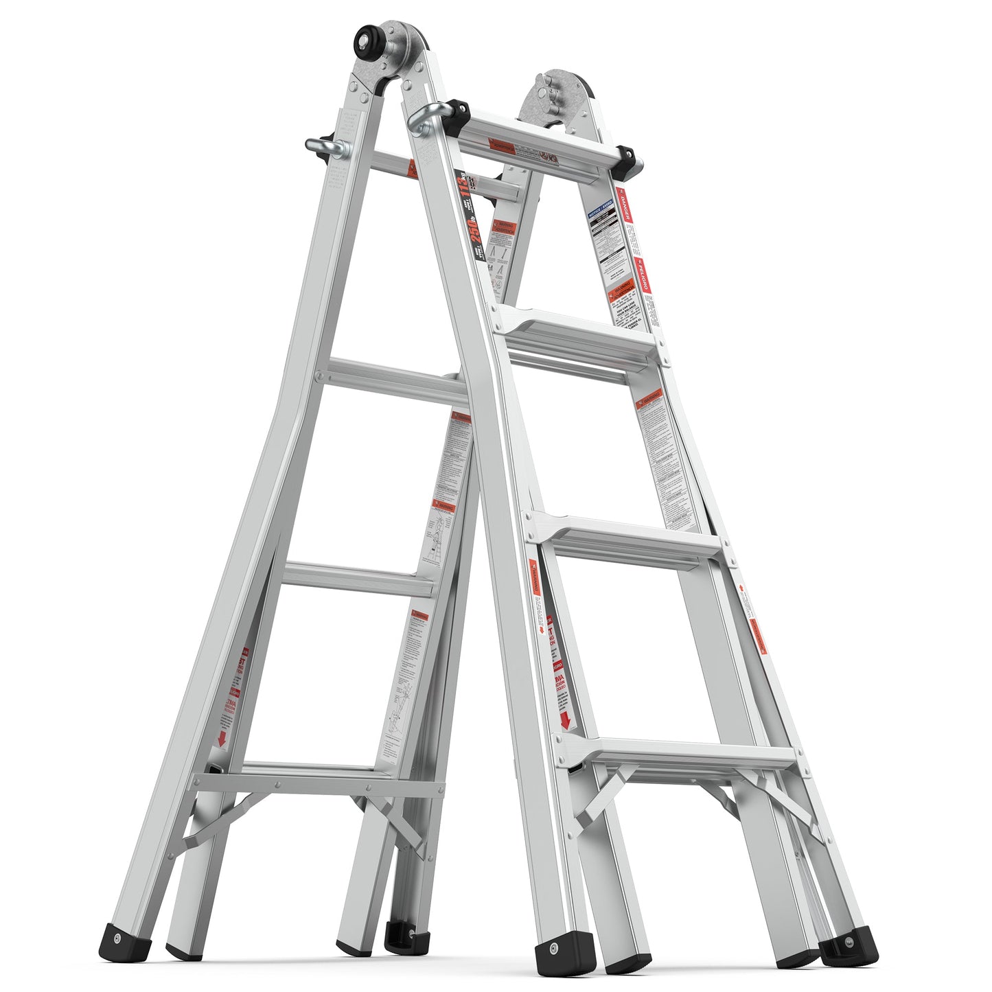 17ft Multi-Position Foldable Aluminum Ladder, A-Frame and Straight Ladder, ANSI 250lbs - Korvel