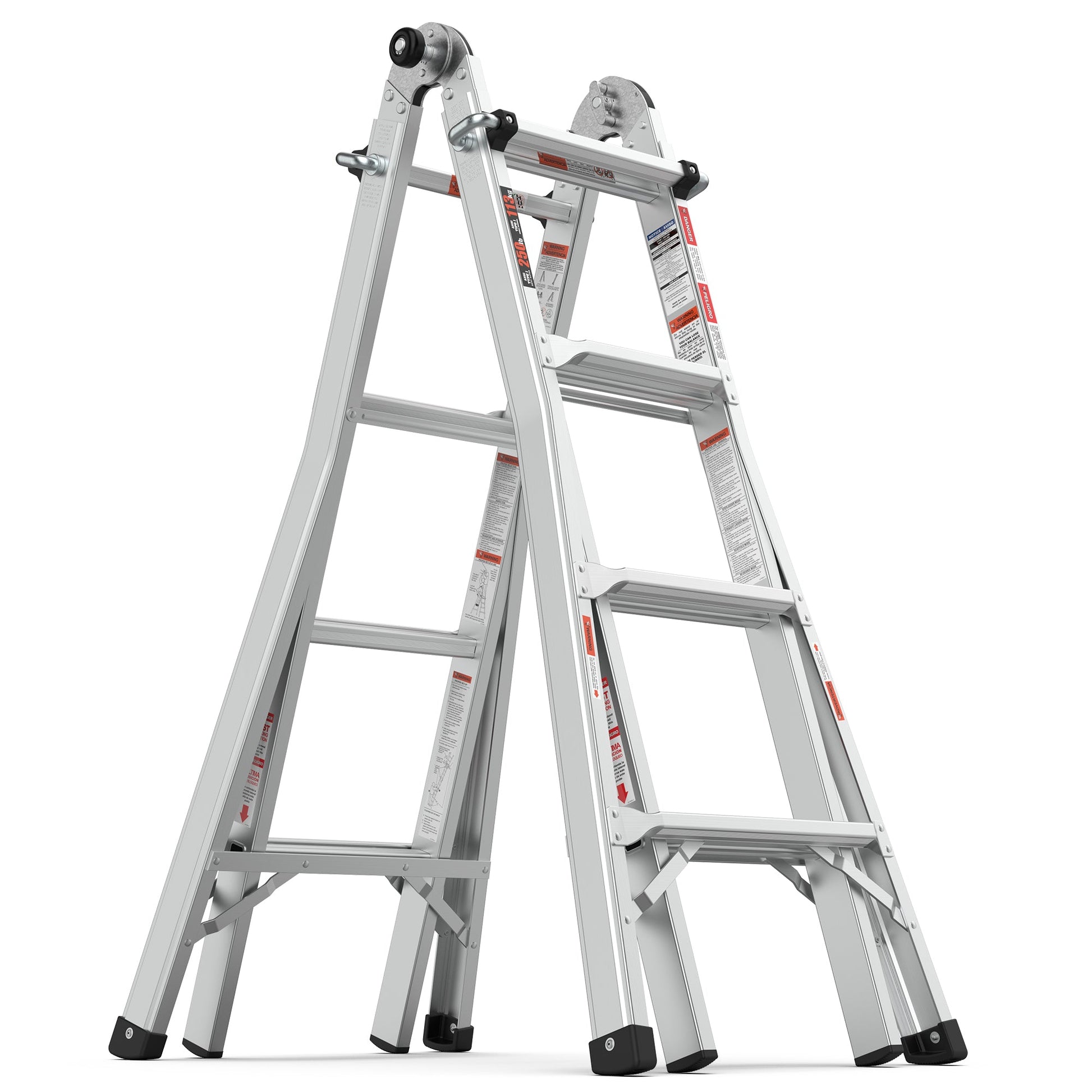 17ft Multi-Position Foldable Aluminum Ladder, A-Frame and Straight Ladder, ANSI 250lbs - Korvel