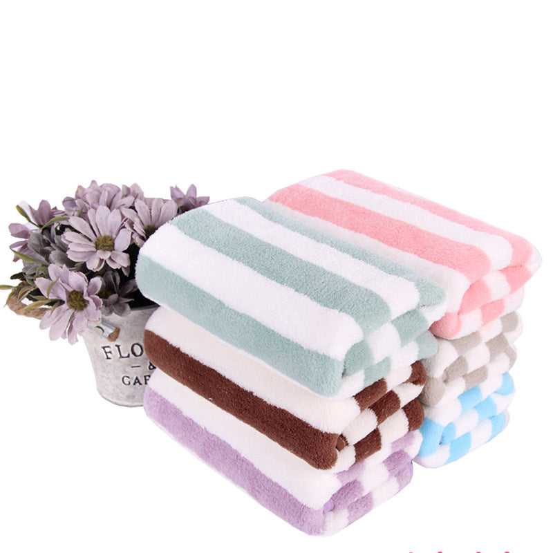 Premium Coral Fleece Bath Towel with Striped Edge