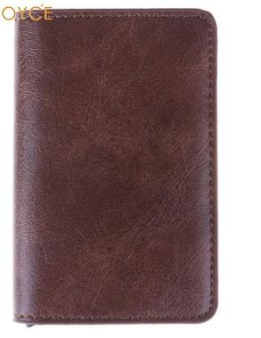 Male Metal Card Holder RFID Aluminium Alloy Credit Card Holder PU Leather Wallet Antitheft Men Wallet Automatic Pop Up Card Case - Korvel