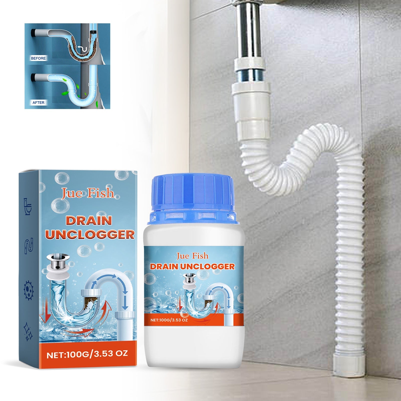Drain Unclogger, Kitchen Toilet Sewer Pipe Oil Blockage Cleaning Dredging Deodorization - Korvel