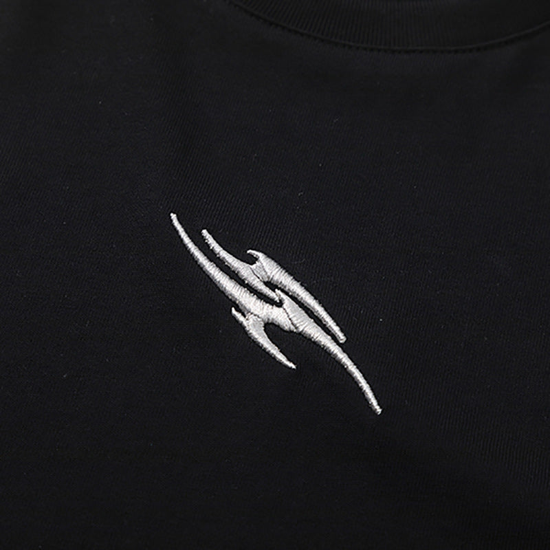 Color Block Applique Embroidery Flame Short Sleeve T-Shirt High Street Design Creative Abstract Casual Tee Men - Korvel