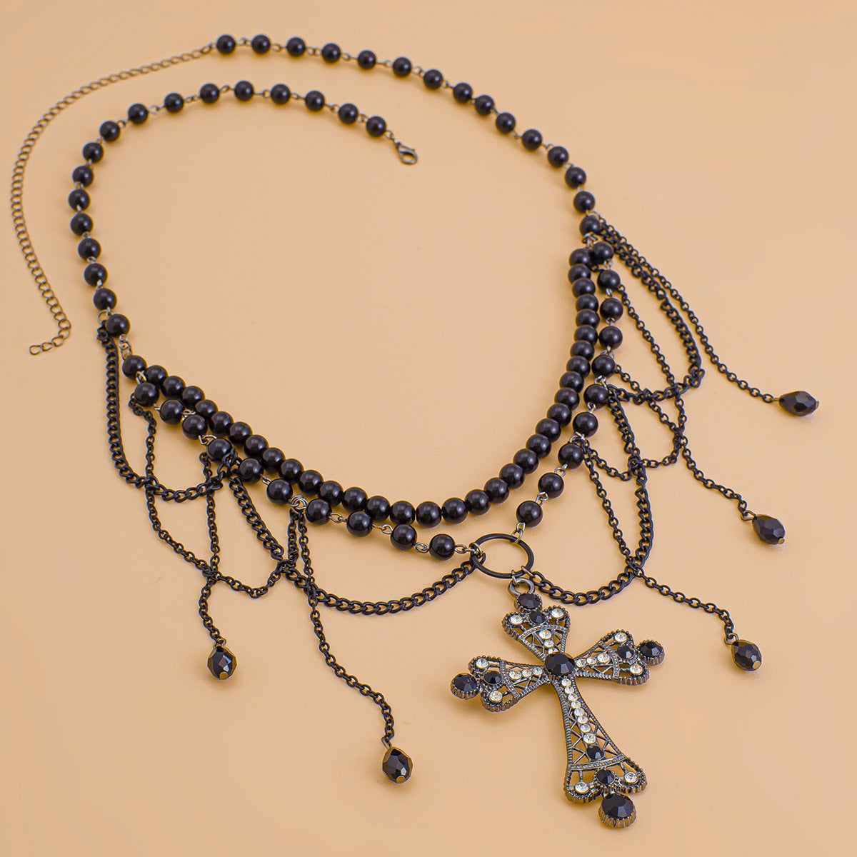 Dark Wind Cross Iron Chain Waist Chain Multi layer Versatile Tassel Crystal Body Chain Female - Korvel