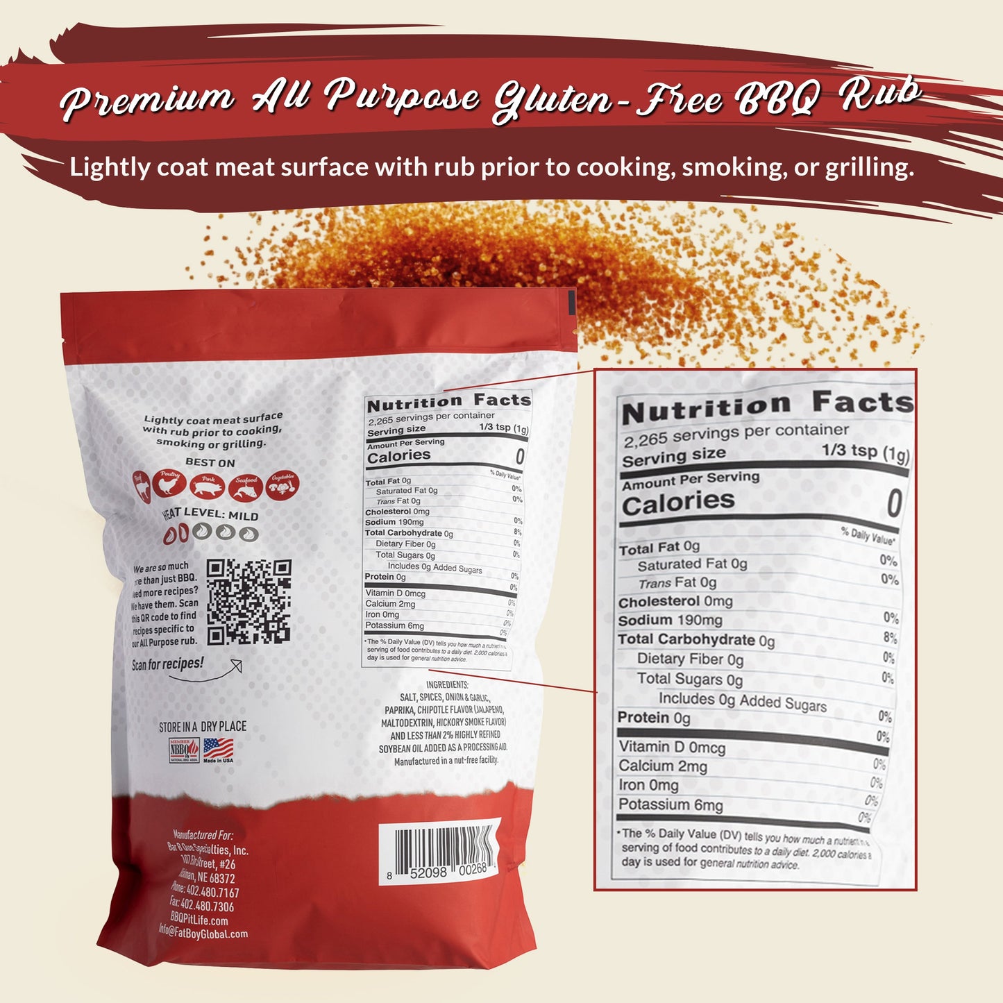 Rub BBQ tout usage sans gluten premium - 5 lb