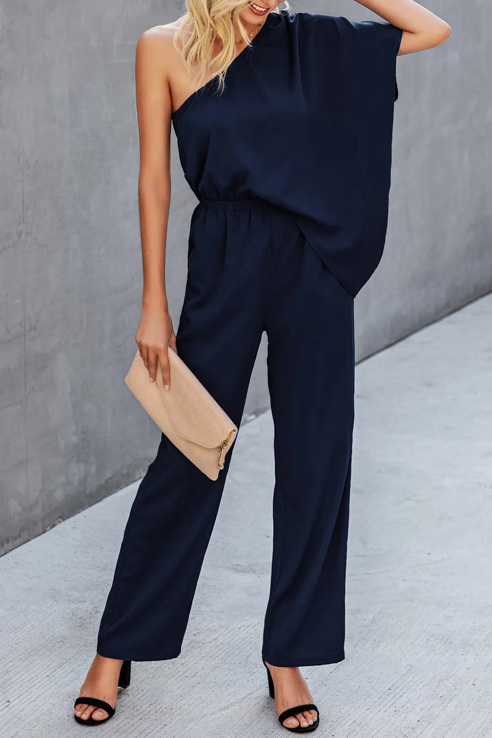 Single Shoulder Short Sleeve Jumpsuit - Korvel