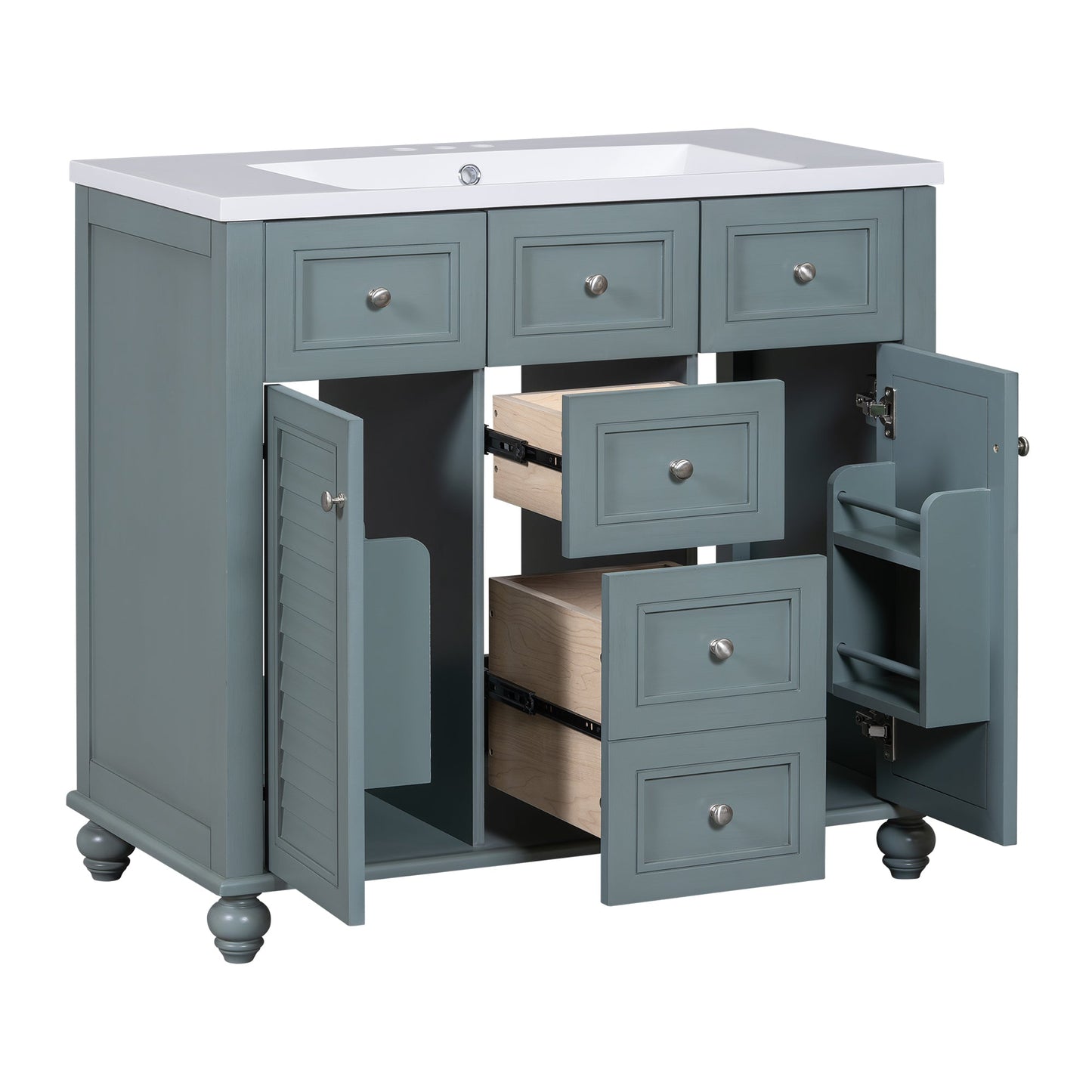 36 inch modern mirror cabinet with adjustable shelves, 2 soft closing doors, and 6 drawer storage cabinet door organizers - Korvel