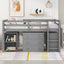 Low Study Full Loft Bed with Cabinet Shelves and Rolling Portable Desk Multiple Functions Bed- Gray - Korvel