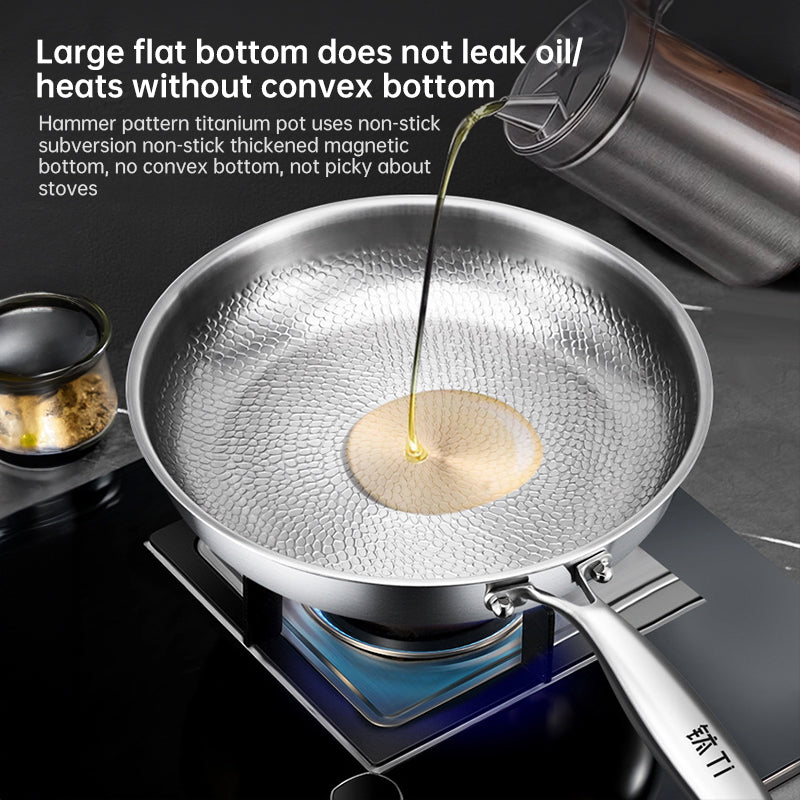 German uncoated pure titanium frying pan with fish - scale hammer pattern. Non - stick, ideal for household steak frying, a piec - Korvel