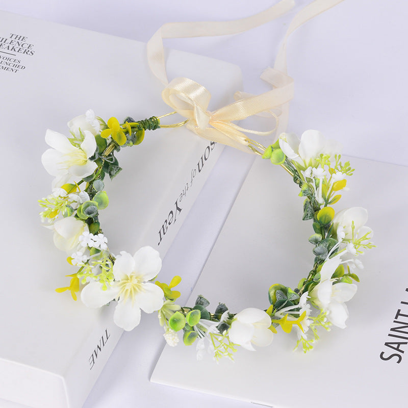 Girl's flower wreath headpiece handmade simulation flower hair accessory wedding festival Hanfu headpiece flower wreath - Korvel