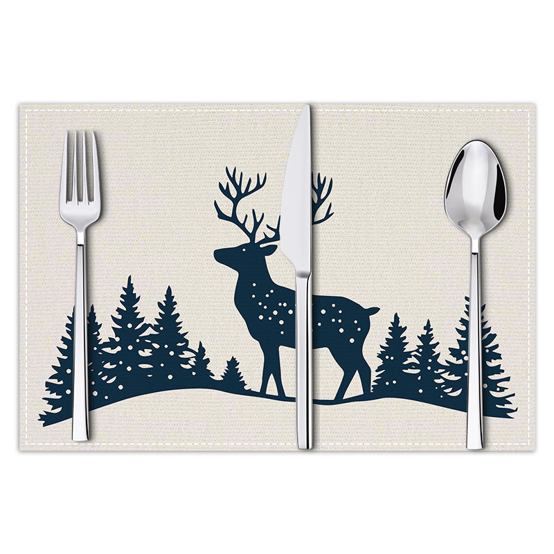 Reindeer Print Christmas Placemats - Insulated Linen Coasters
