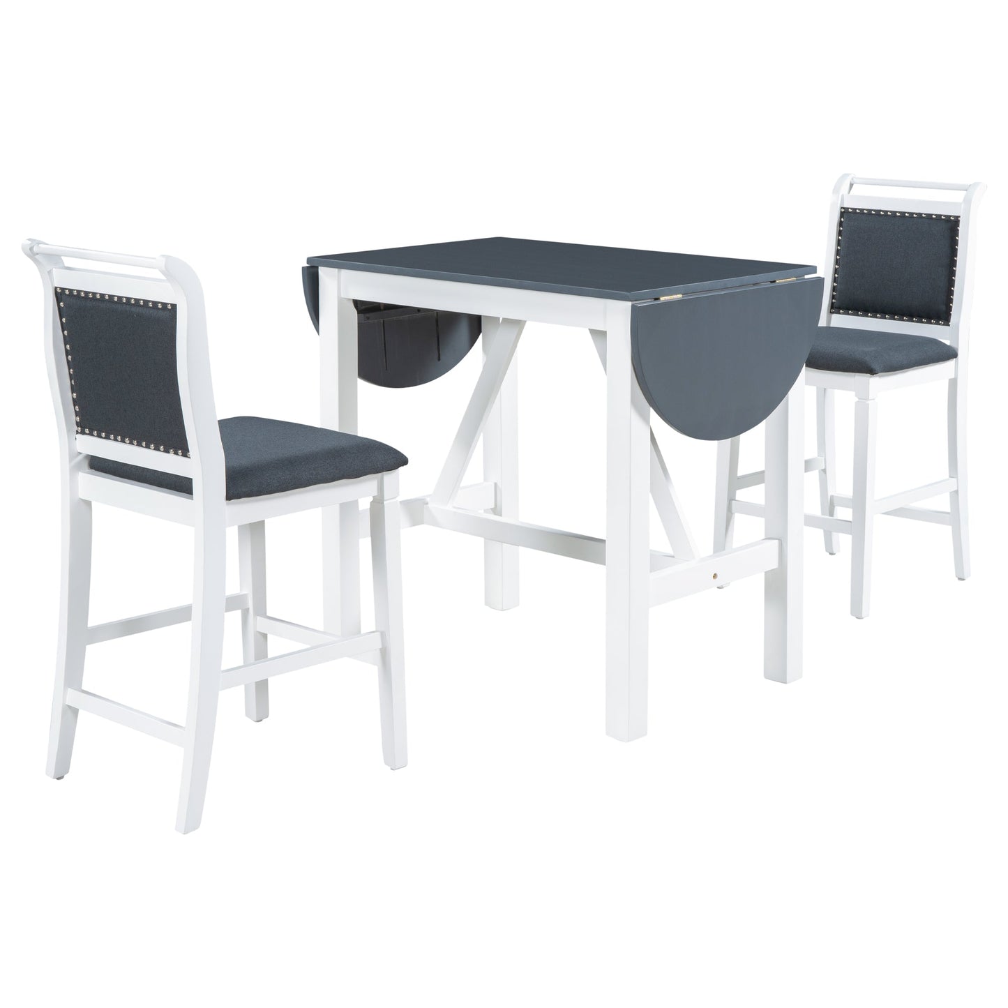Ensemble de salle à manger surélevé en bois TOPMAX 3 pièces - Blanc et gris