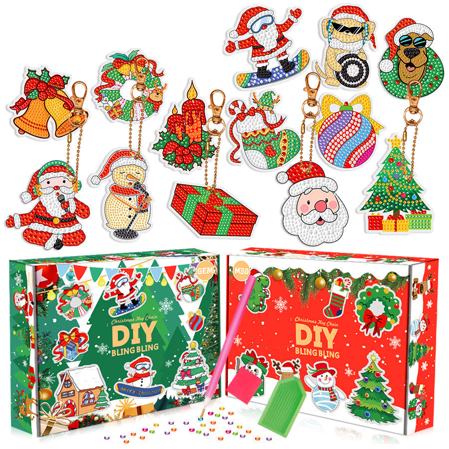 Christmas Diamond Painting Keychain 5D DIY Hanging Diamond Art Kits Diamond Ornaments for Kids Christmas Crafts Family Decor - Korvel