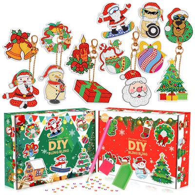 Christmas Diamond Painting Keychain 5D DIY Hanging Diamond Art Kits Diamond Ornaments for Kids Christmas Crafts Family Decor - Korvel