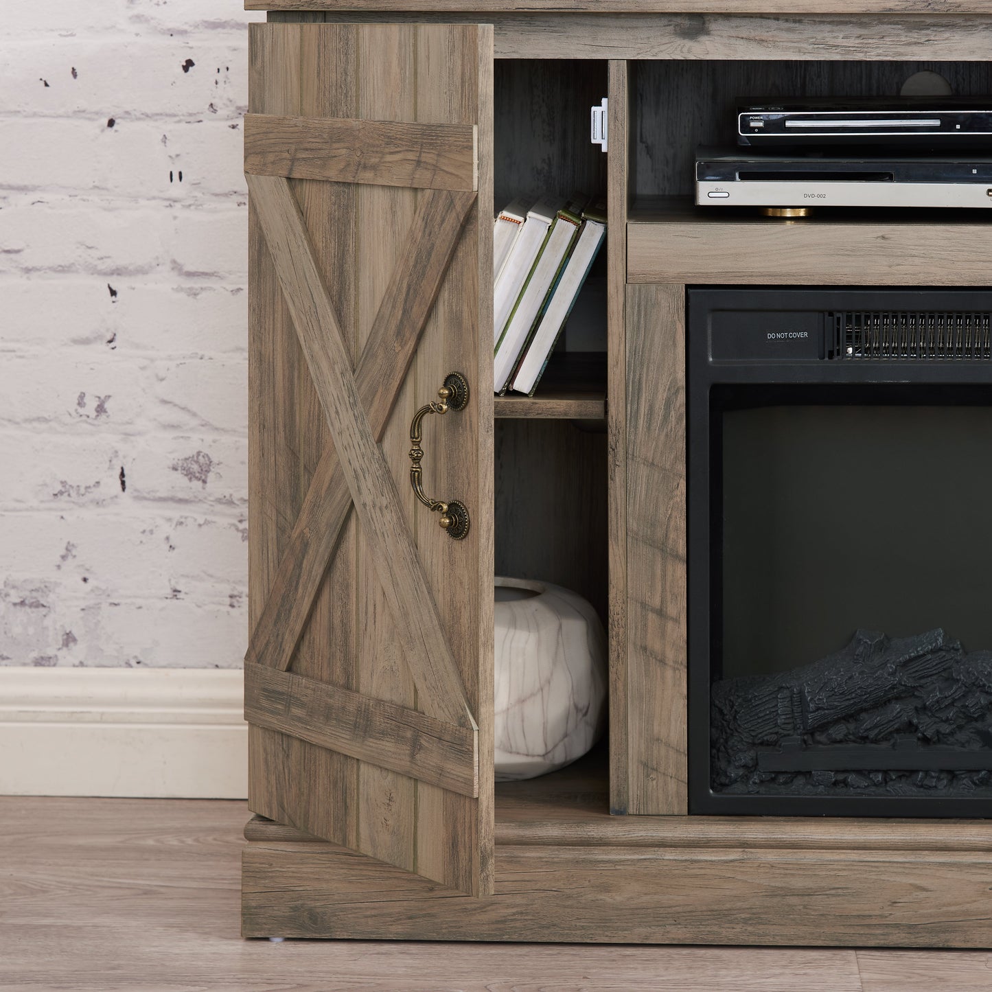 Soporte de TV Clásico de Granja con Inserto de Chimenea Eléctrica