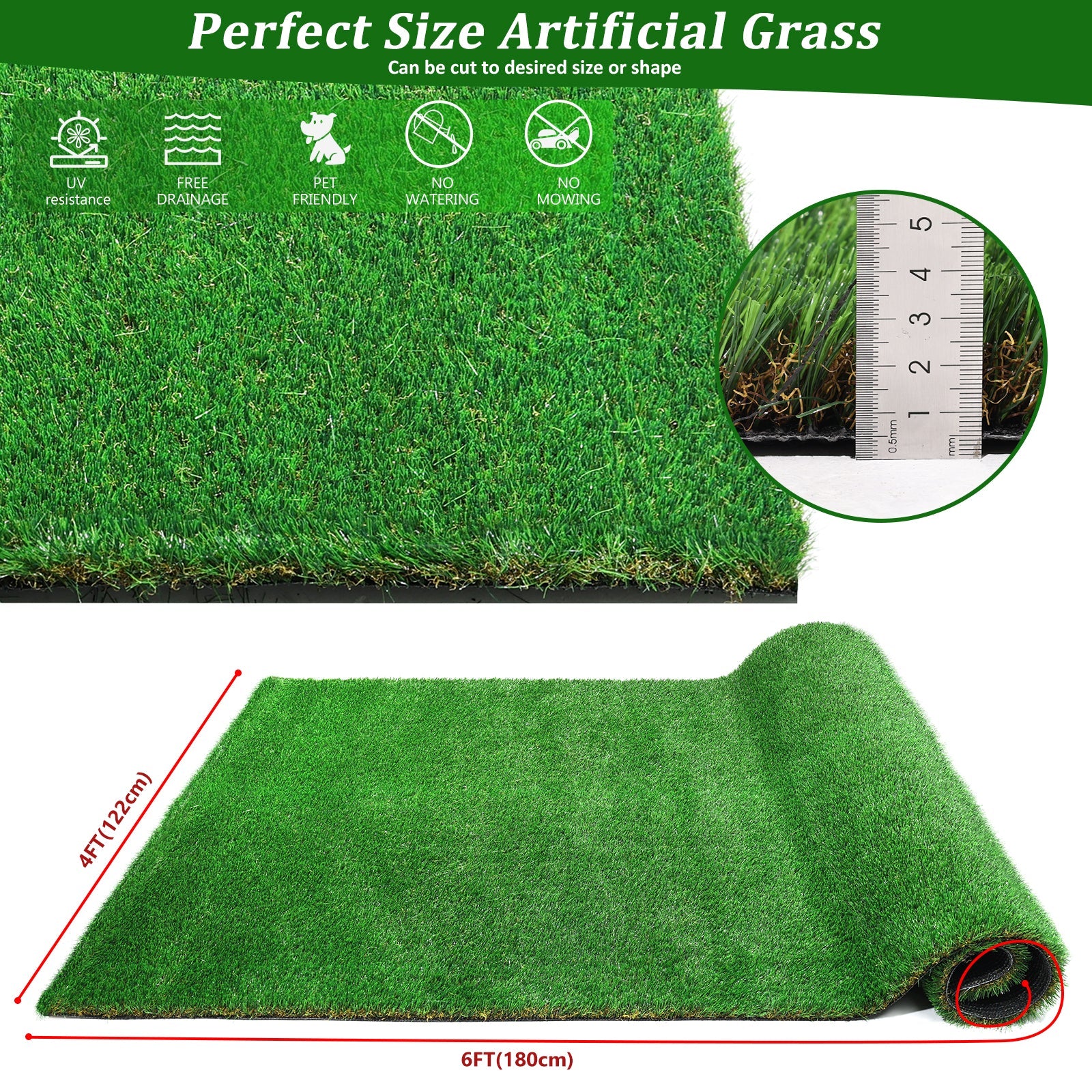 4FTX6FT outdoor artificial grass running blanket, thick and realistic fake grass roll with a pile height of 1.38 inches - Korvel