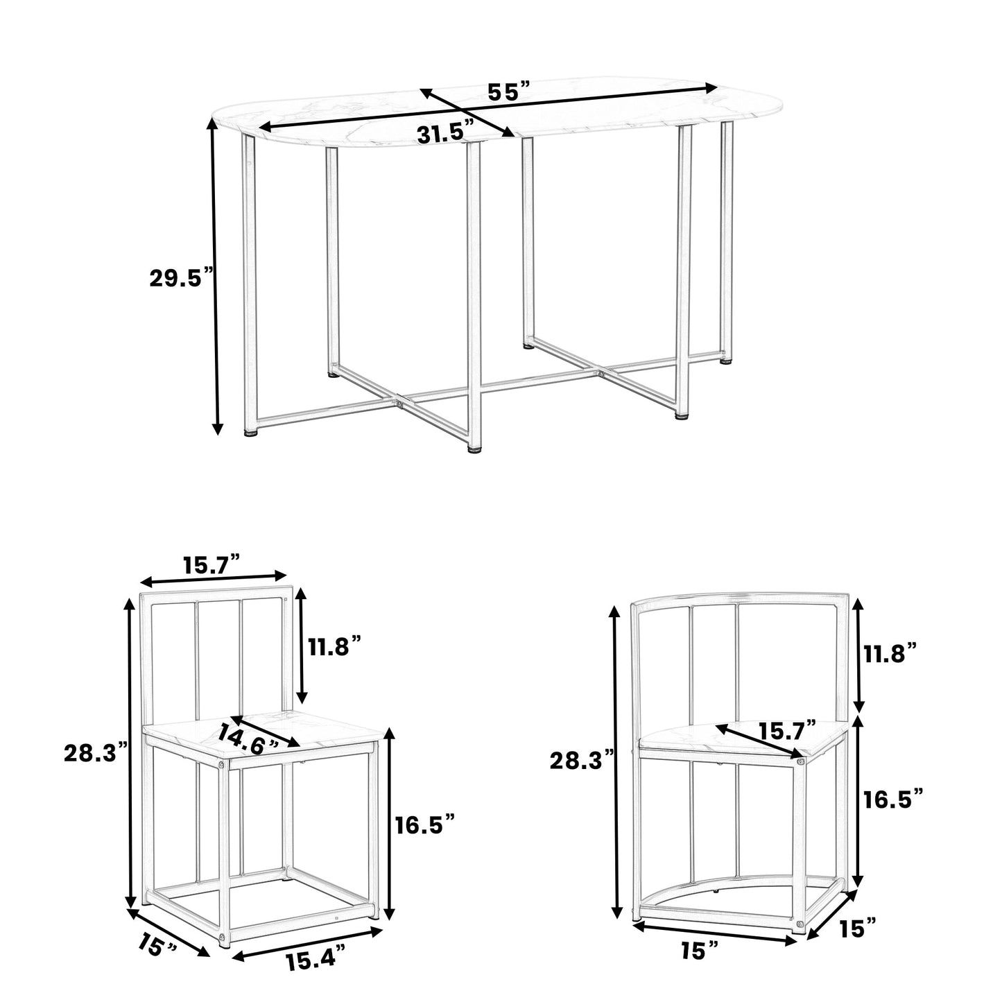 Ensemble de salle à manger moderne TOPMAX 7 pièces avec faux marbre