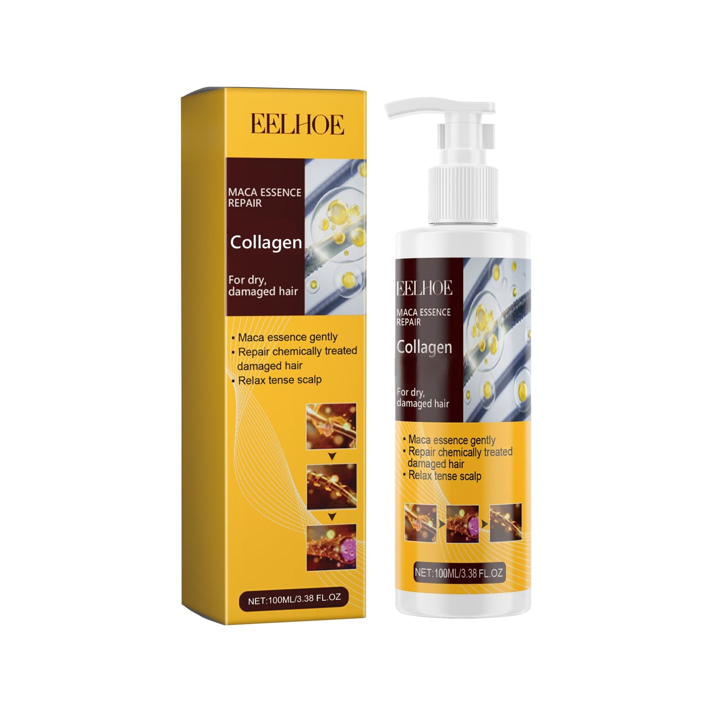 Maca Essence Repair Collagen, Repair Damaged Hair Reduces Split Ends Deep Clean Smooth And Shiny - Korvel
