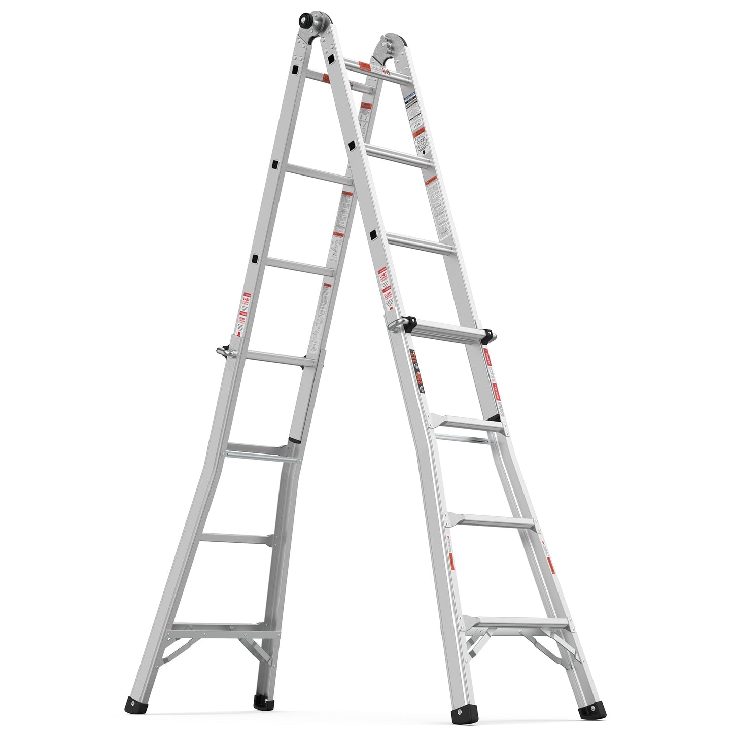 17ft Multi-Position Foldable Aluminum Ladder, A-Frame and Straight Ladder, ANSI 250lbs - Korvel