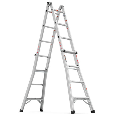 17ft Multi-Position Foldable Aluminum Ladder, A-Frame and Straight Ladder, ANSI 250lbs - Korvel