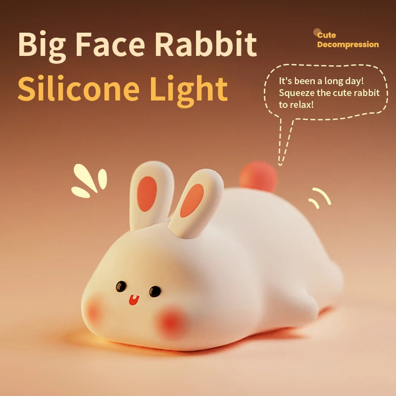 Silicone Night Lights Cute Rabbit Patting Lamp Rechargeable Timing Sleeping Night Lamp Holiday Party Decor Kids Gift Night Light - Korvel