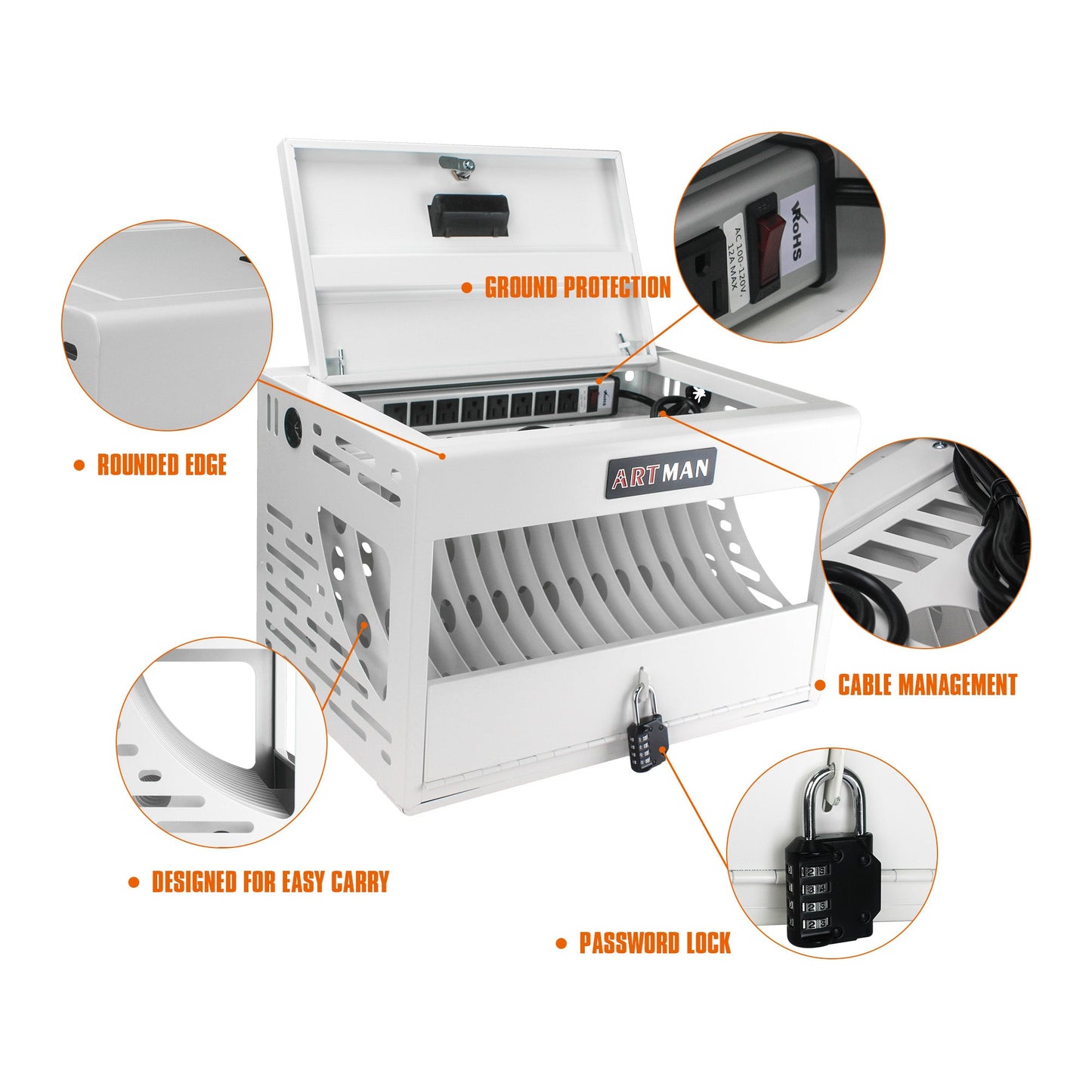 16 Bay Locking Charging Cabinet for Laptops and Chromebooks - White