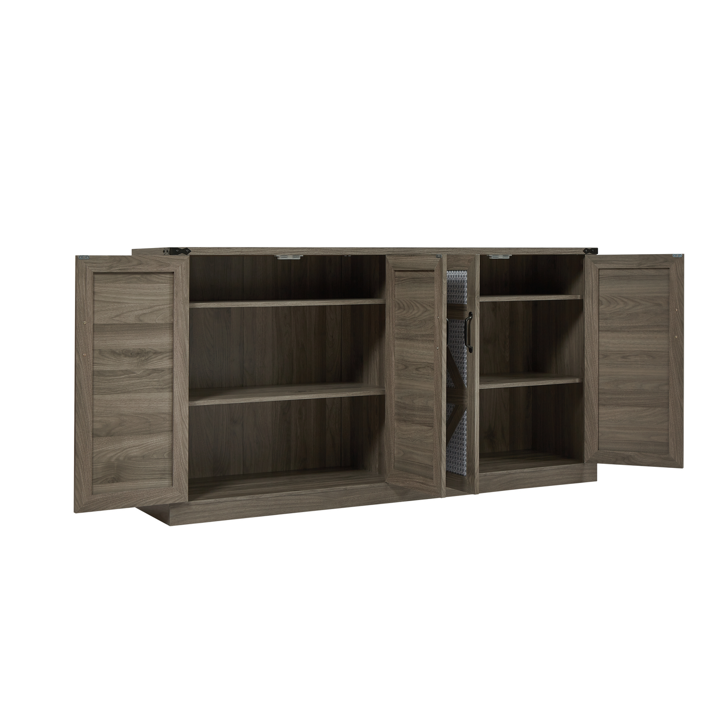 65-Inch Slate Gray Faux Rattan Sideboard with Barn Doors
