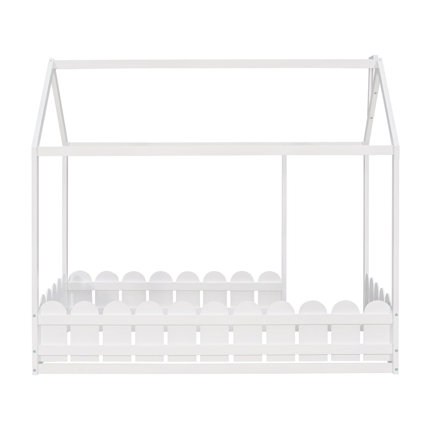 Cama de Madera en Forma de Casa para Niños de Tamaño Individual - Blanca