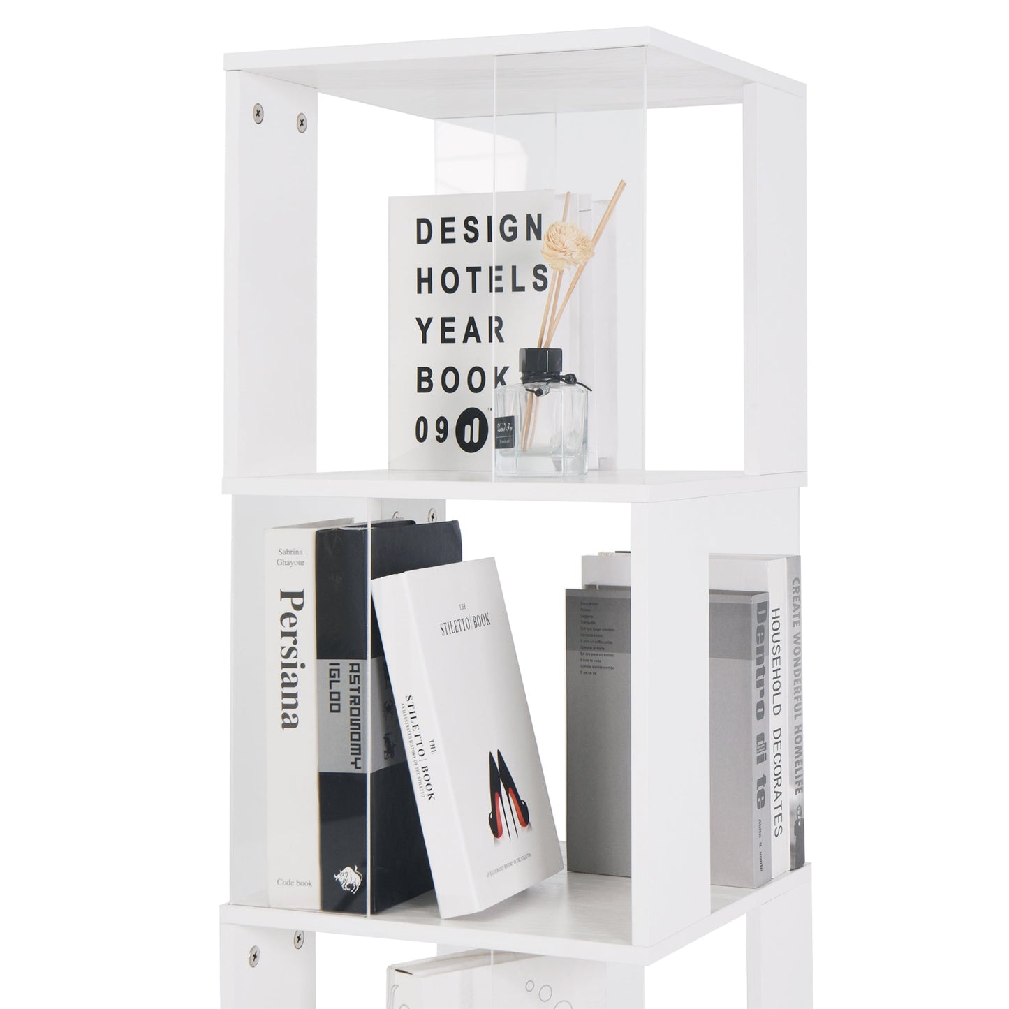 6-Layer Rotating Acrylic Bookshelf for Creative Spaces