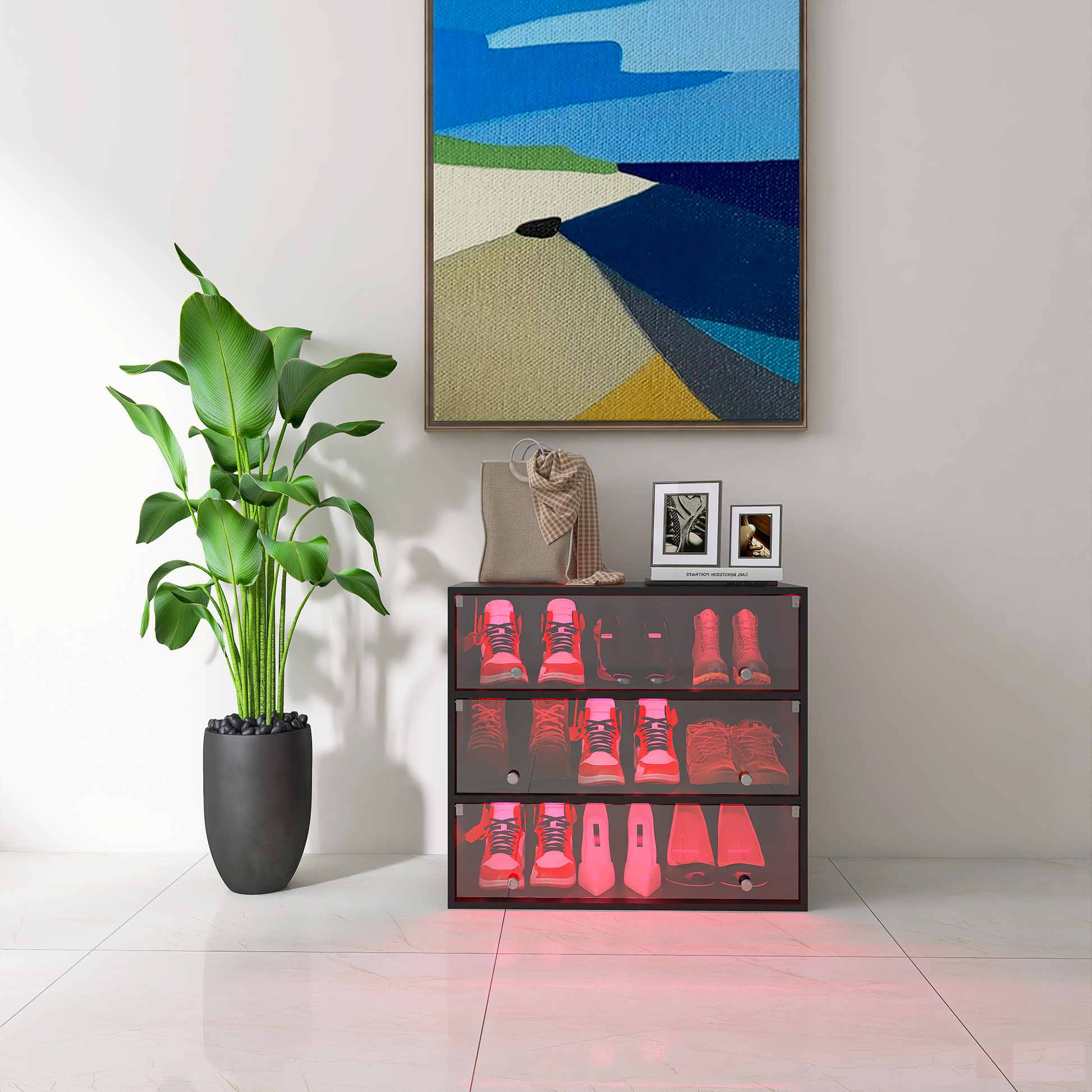 LED light shoe box three layers with glass doors - Korvel
