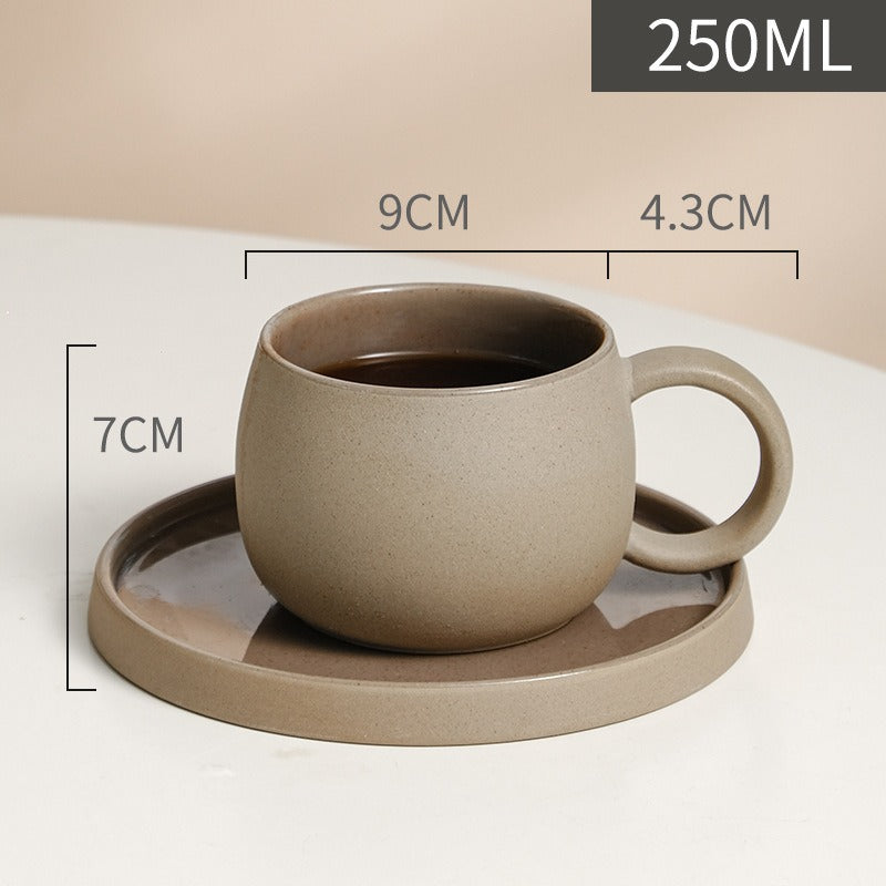 Coffee mug set ceramic retro stoneware Japanese mug and saucer combination - Korvel