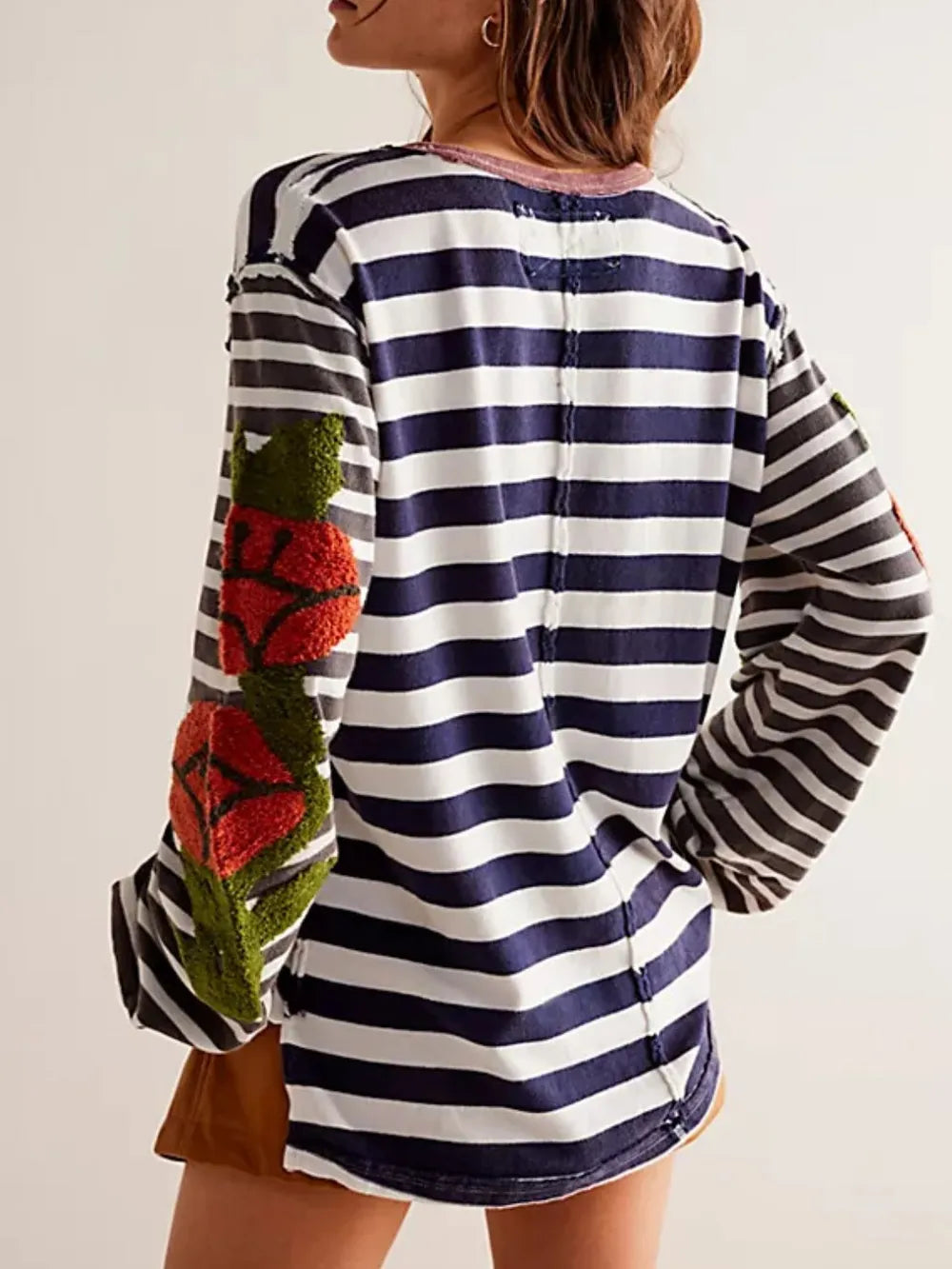 Sudadera de Cuello Redondo a Rayas con Manga Larga