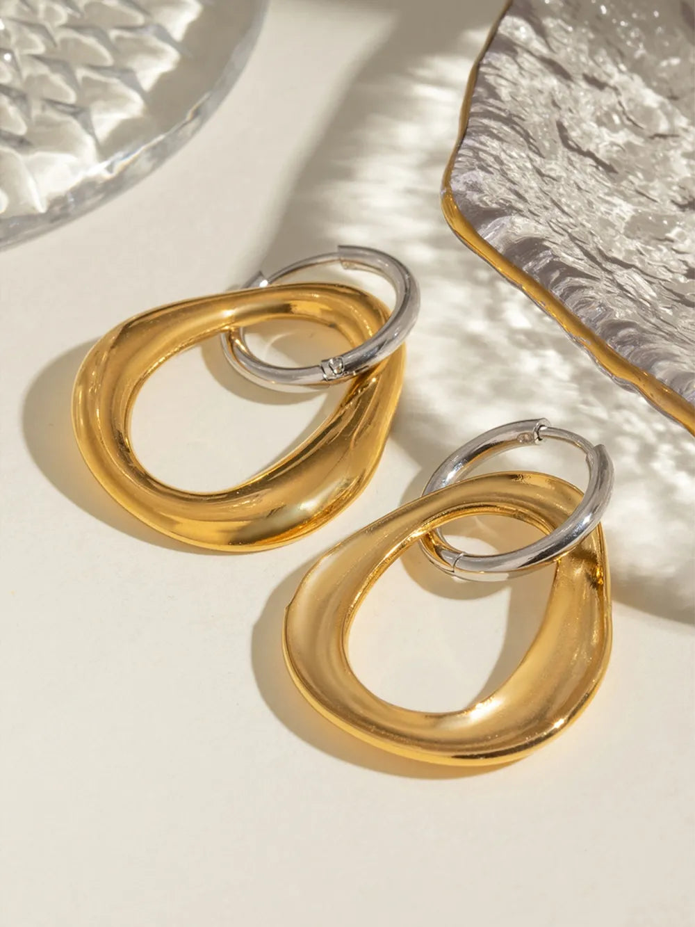 18K Gold-Plated Stainless Steel Contrast Asymmetrical  Earrings - Korvel