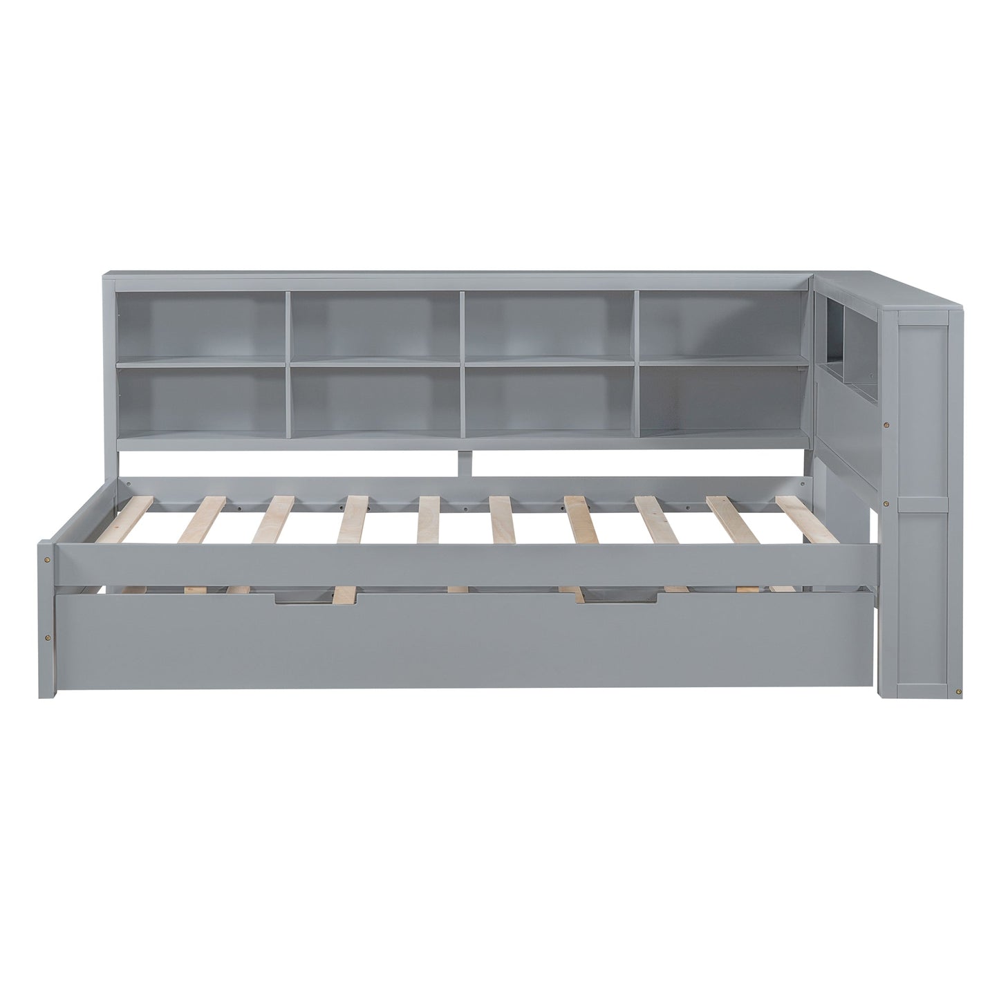 Wooden Twin Size DayBed with Twin Size Trundle, DayBed with Storage Shelf and USB Charging Ports,Grey - Korvel