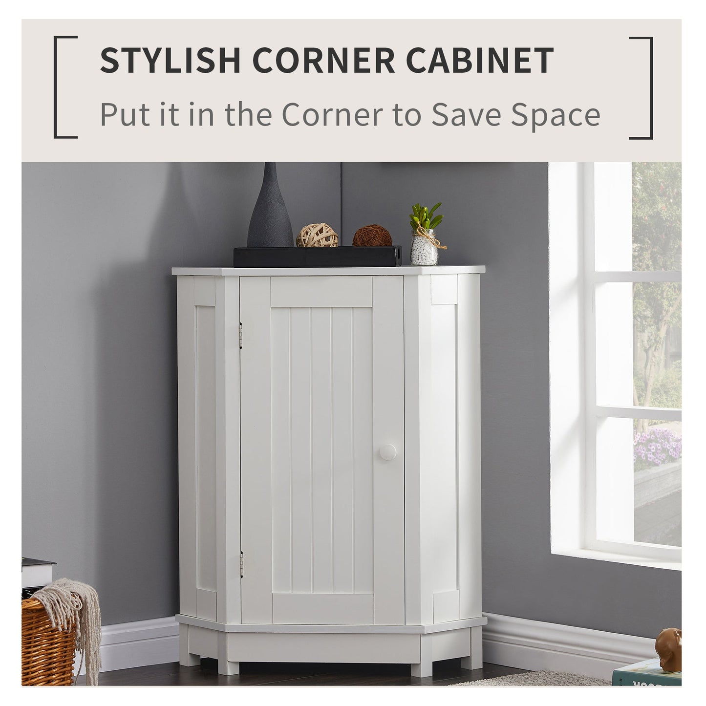 Modern White Triangle Corner Bathroom Cabinet with Adjustable Shelf